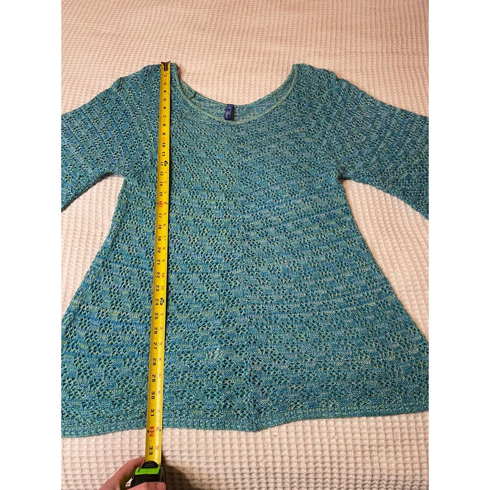 Great Northwest Indigo Boho Blue Aqua Knit Light Weight 3/4 Sleeve Sweater 1X - Picture 3 of 8